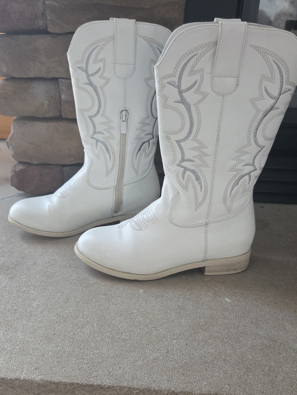 Kids White  Western Boots